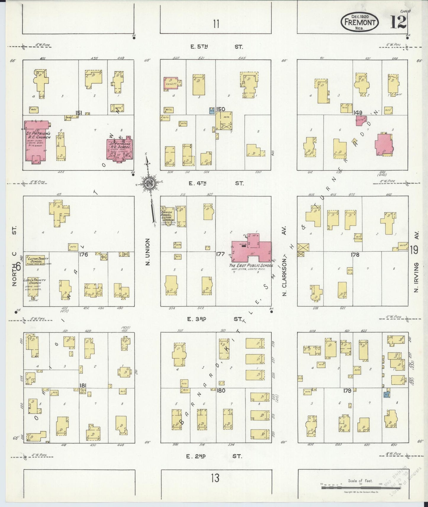 Sanborn Fire Insurance Map from Fremont, Dodge County, Nebraska (1920), Sheet #0012 - Complete Map Set gallery image, historic Sanborn map, vintage wall art, Nebraska Nebraska