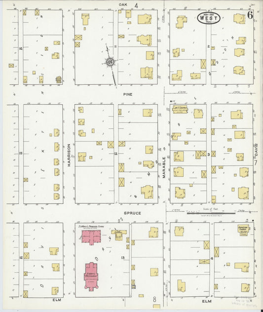 Sanborn Fire Insurance Map from West, McLennan County, Texas (1921), Sheet #0006 - Historic Sanborn Fire Insurance Map Print, vintage old map wall art, antique decor, genealogy gift, Texas Texas map