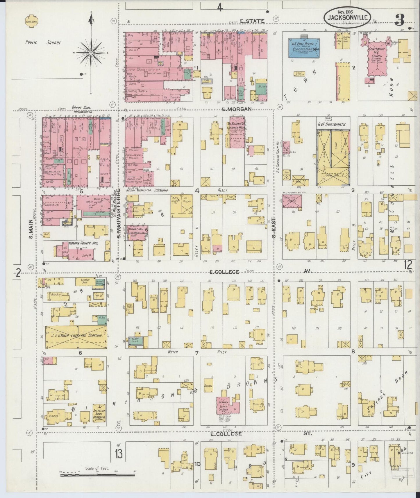 Sanborn Fire Insurance Map from Jacksonville, Morgan County, Illinois. (1905), Sheet 3 – Historic Sanborn Fire Insurance Map Print