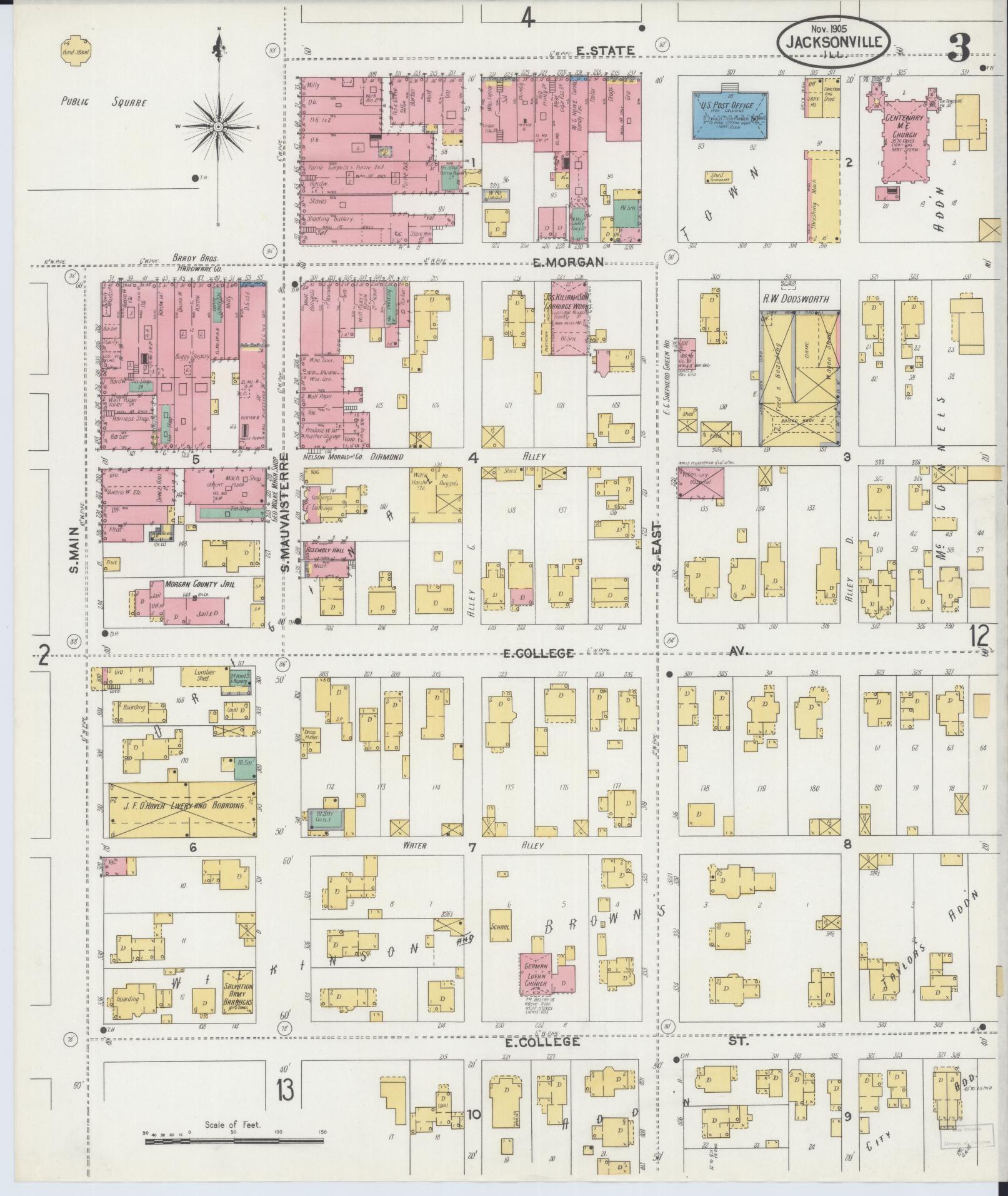 Sanborn Fire Insurance Map from Jacksonville, Morgan County, Illinois. (1905), Sheet 3 – Historic Sanborn Fire Insurance Map Print