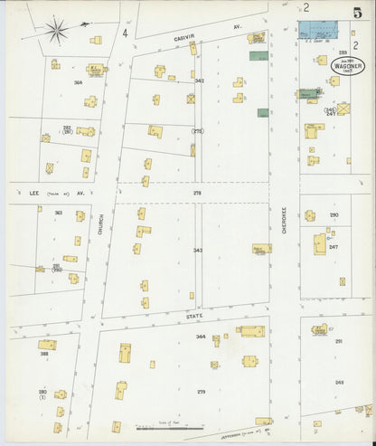 Sanborn Fire Insurance Map from Wagoner, Wagoner County, Oklahoma (1901), Sheet #0005 - Complete Map Set gallery image, historic Sanborn map, vintage wall art, Oklahoma Oklahoma