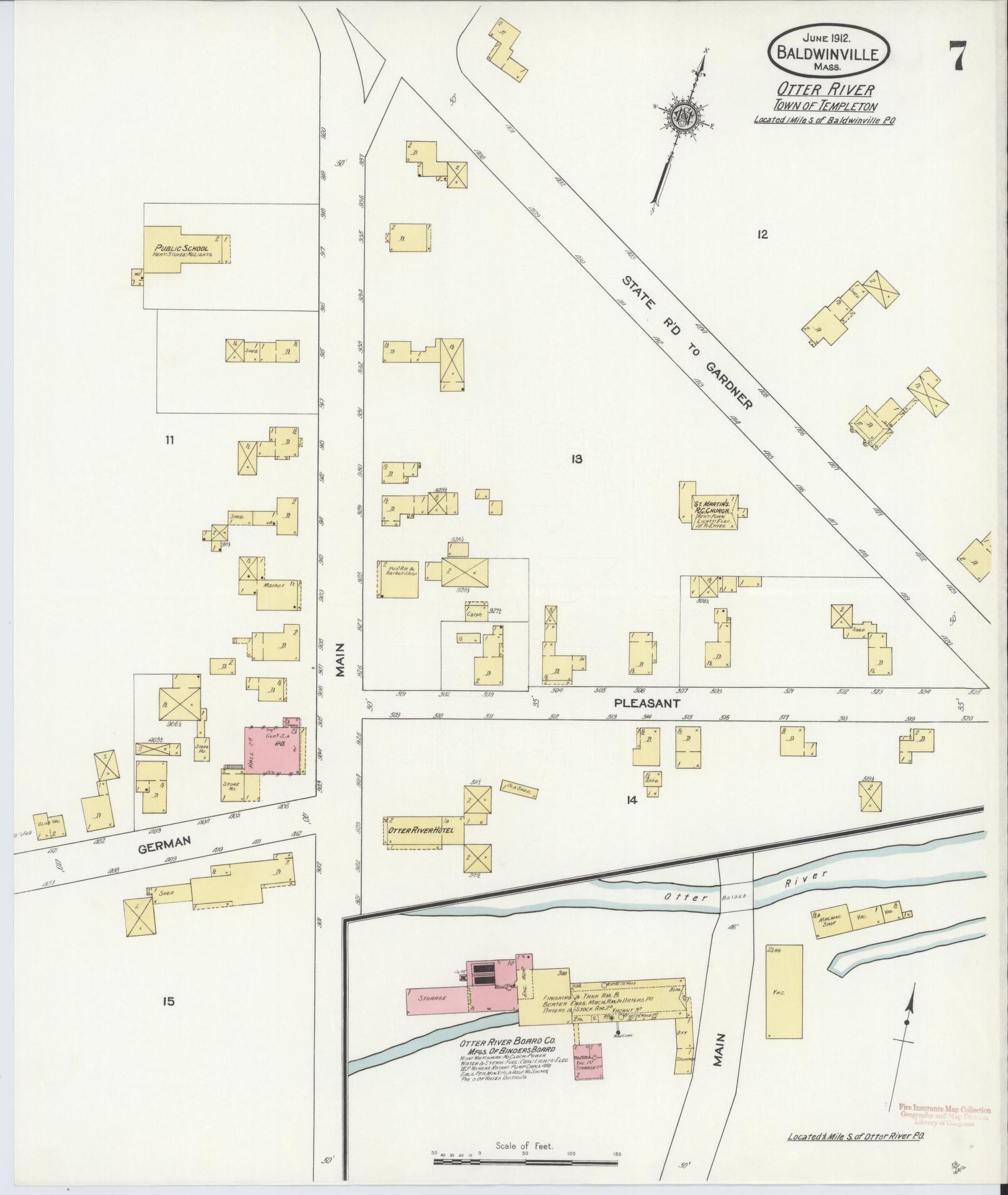Sanborn Fire Insurance Map from Baldwinville, Worcester County, Massachusetts (1912), Sheet #0007 - Complete Map Set gallery image, historic Sanborn map, vintage wall art, Massachusetts Massachusetts