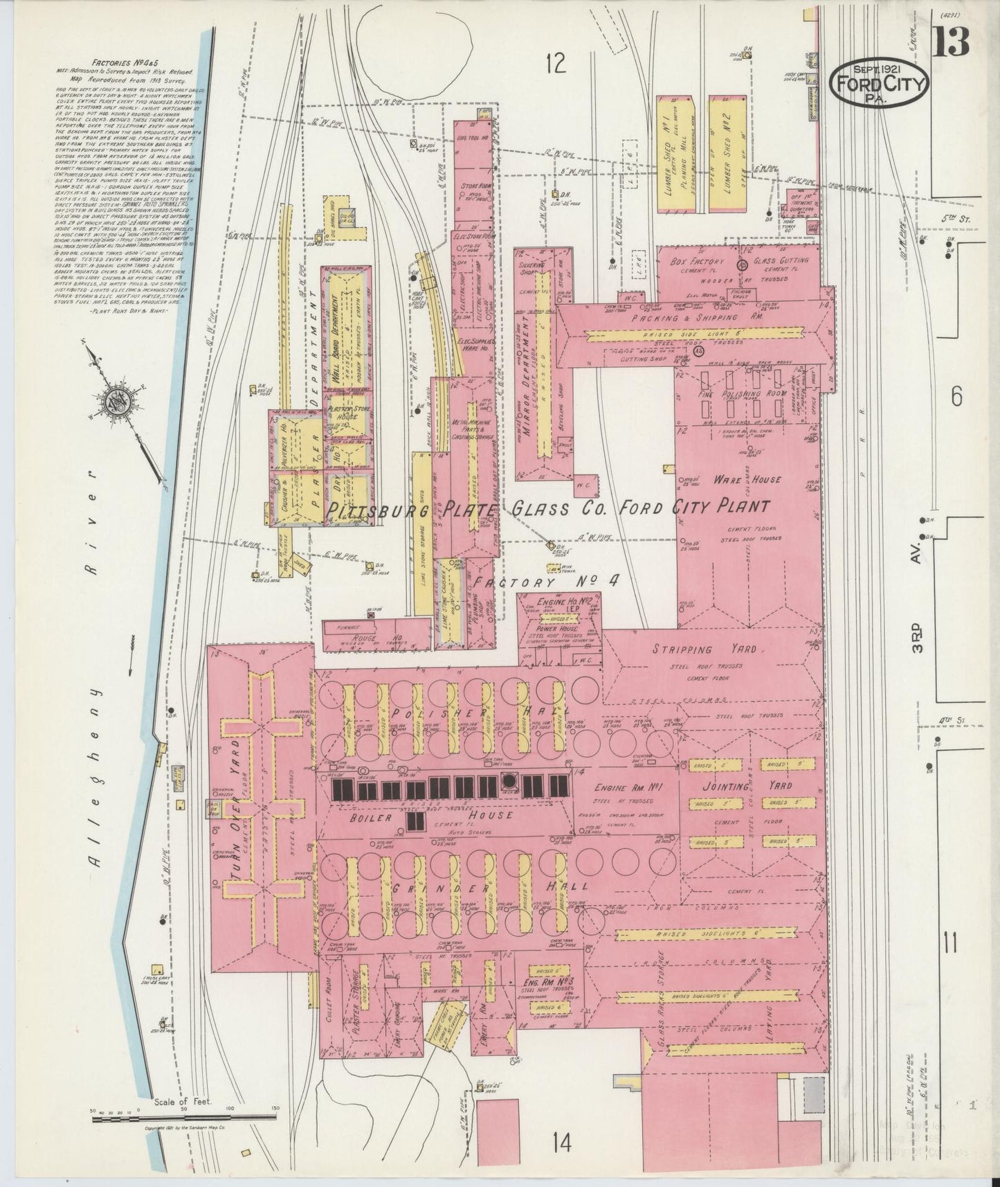 Sanborn Fire Insurance Map from Ford City, Armstrong County, Pennsylvania (1921), Sheet #0013 - Historic Sanborn Fire Insurance Map Print, vintage old map wall art, antique decor, genealogy gift, Pennsylvania Pennsylvania map