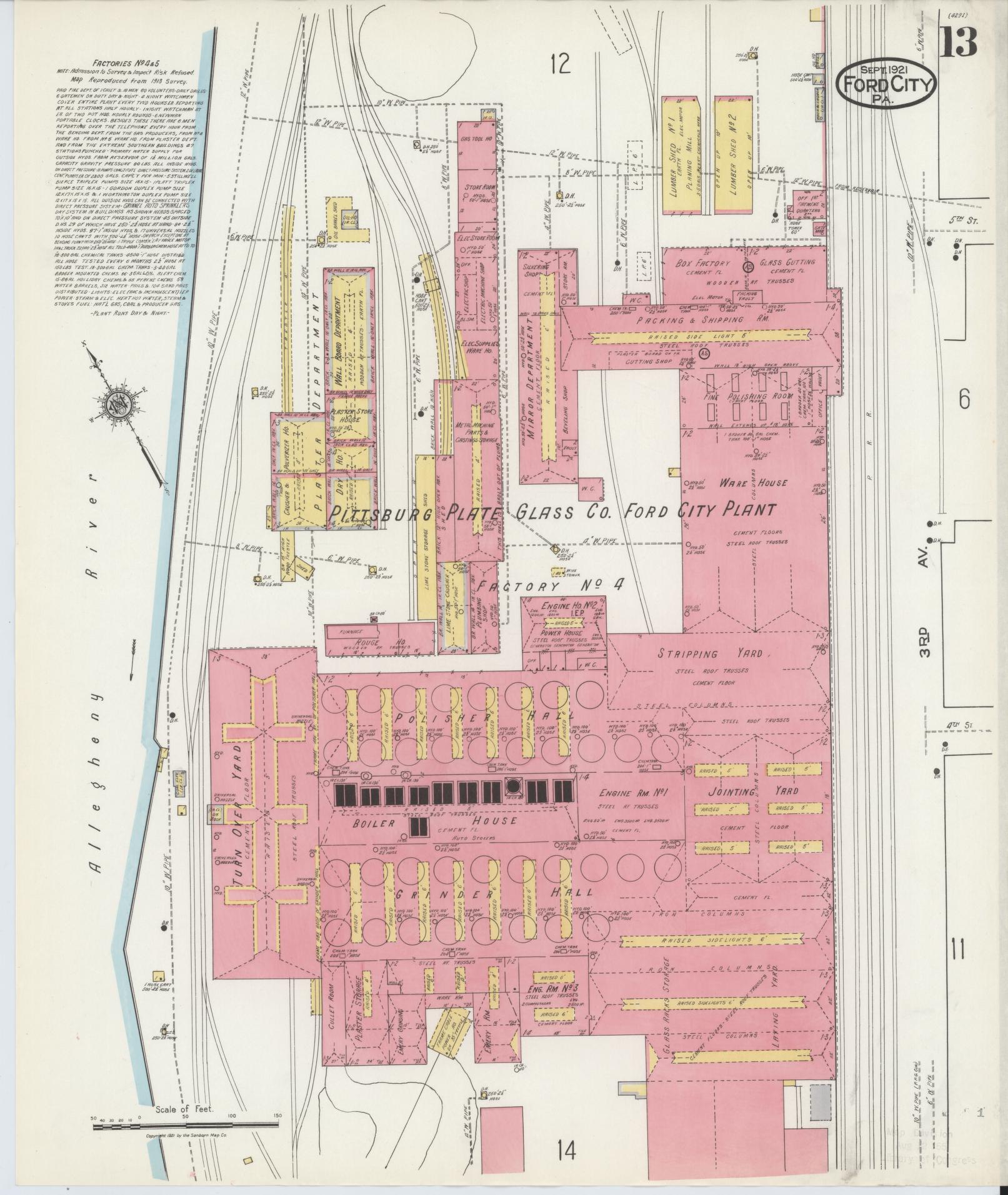 Sanborn Fire Insurance Map from Ford City, Armstrong County, Pennsylvania (1921), Sheet #0013 - Historic Sanborn Fire Insurance Map Print, vintage old map wall art, antique decor, genealogy gift, Pennsylvania Pennsylvania map