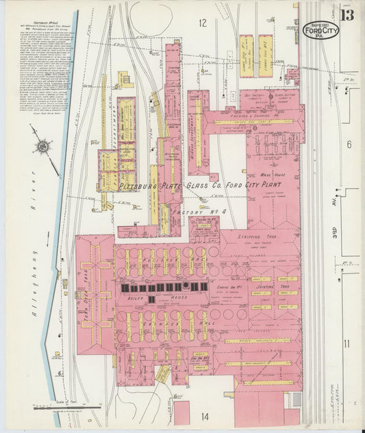 Sanborn Fire Insurance Map from Ford City, Armstrong County, Pennsylvania (1921), Sheet #0013 - Historic Sanborn Fire Insurance Map Print, vintage old map wall art, antique decor, genealogy gift, Pennsylvania Pennsylvania map