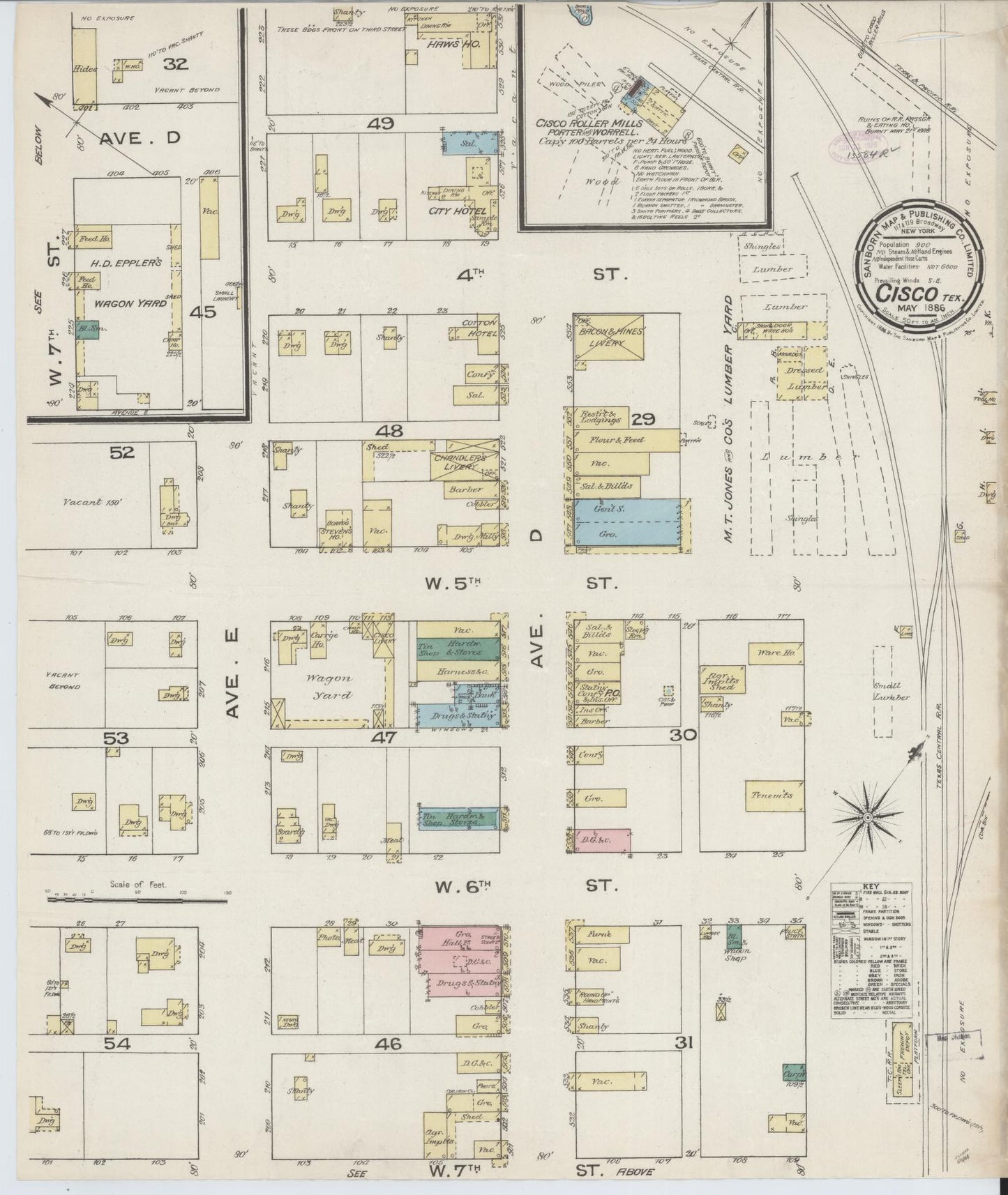 Sanborn Fire Insurance Map from Cisco, Eastland County, Texas. (1886) – Historic Sanborn Fire Insurance Map Print
