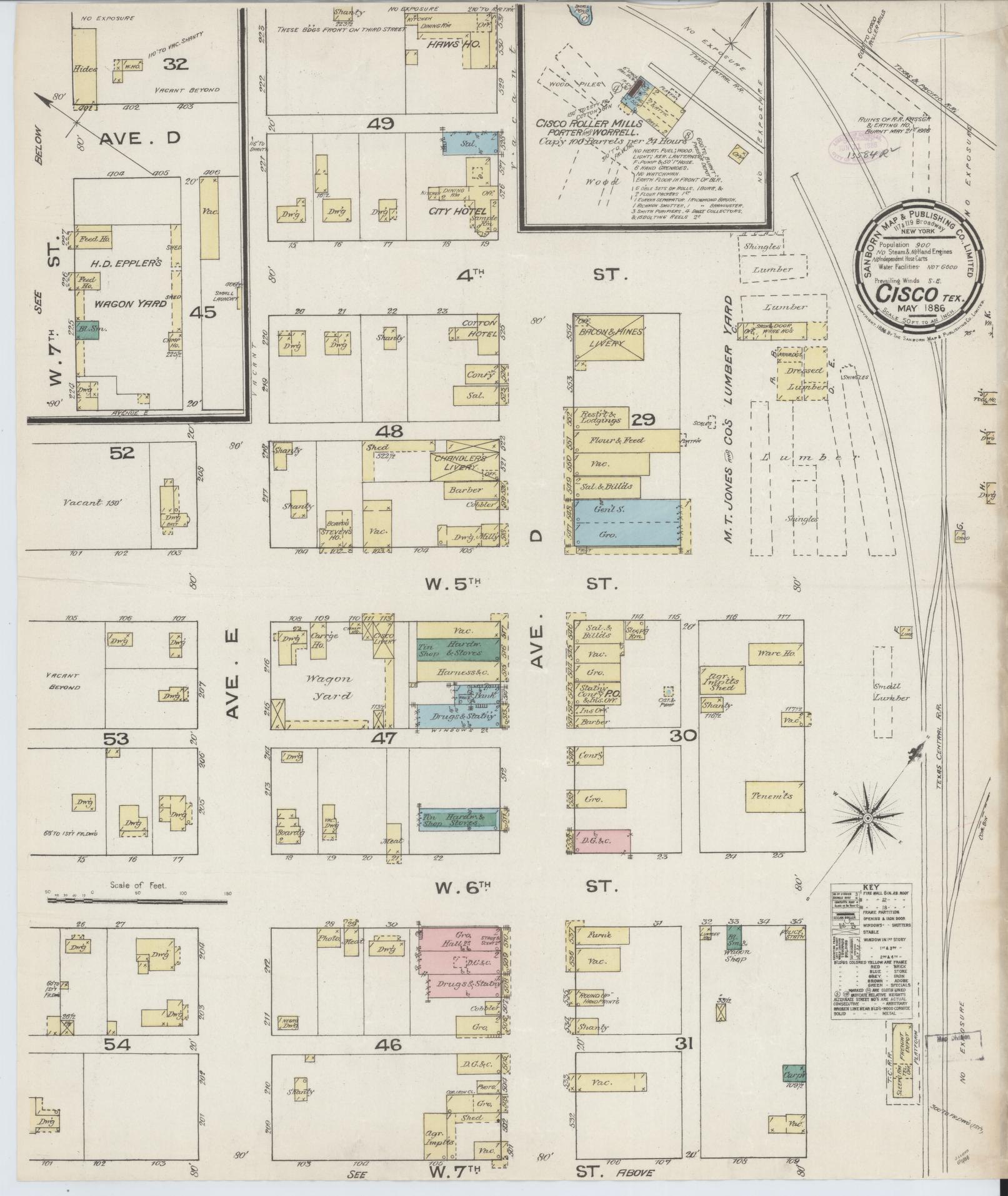 Sanborn Fire Insurance Map from Cisco, Eastland County, Texas. (1886) – Historic Sanborn Fire Insurance Map Print