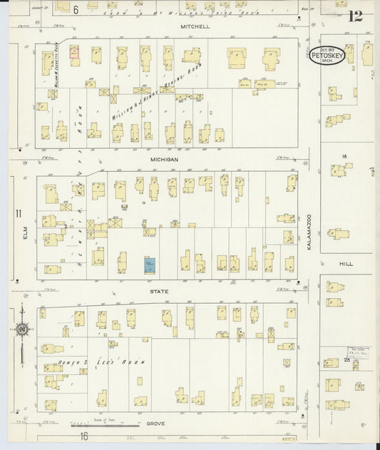 Sanborn Fire Insurance Map from Petoskey, Emmet County, Michigan (1913), Sheet #0012 - Historic Sanborn Fire Insurance Map Print, vintage old map wall art, antique decor, genealogy gift, Michigan Michigan map