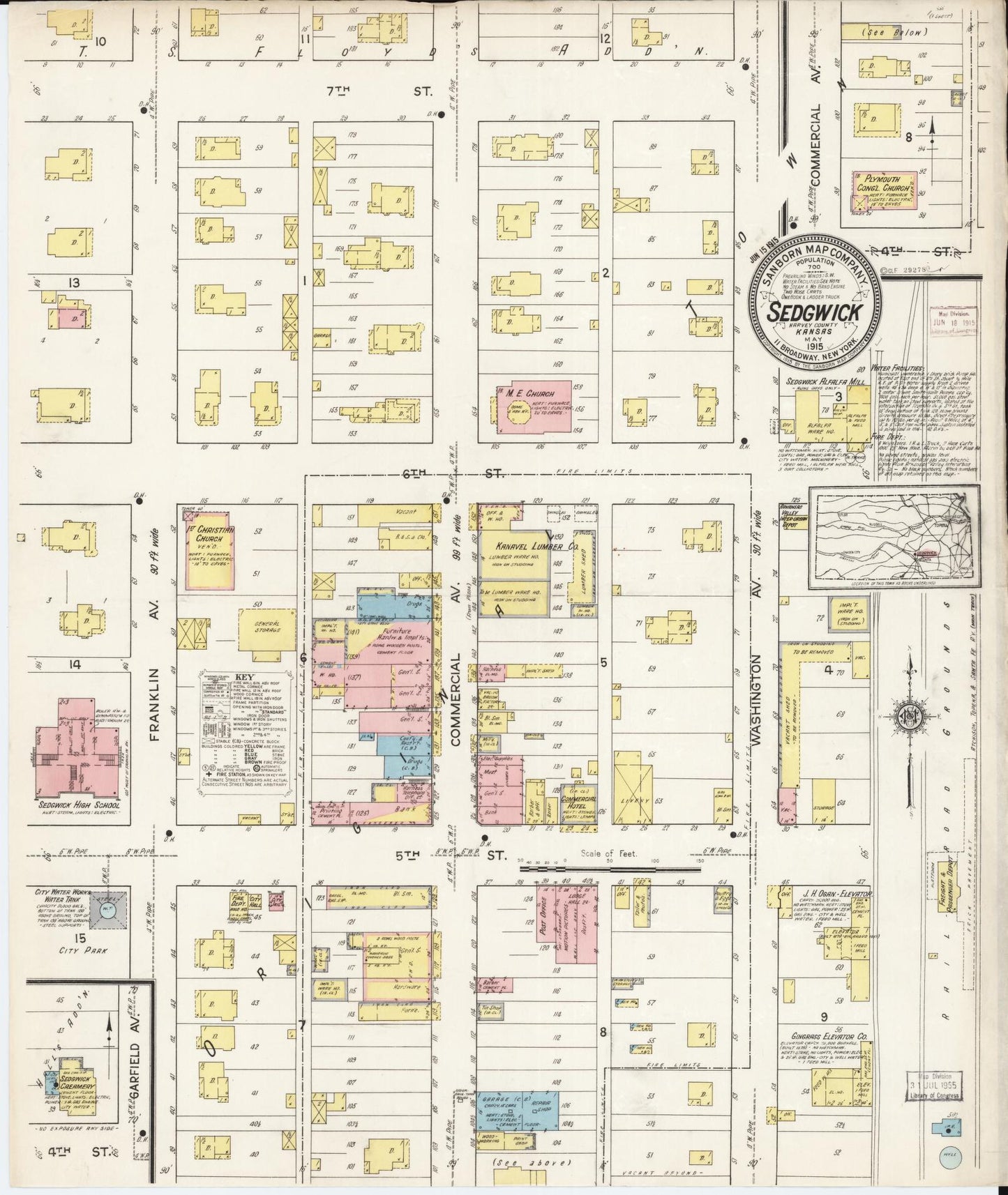 Sanborn Fire Insurance Map from Sedgwick, Harvey County, Kansas (1915), Sheet #0001 - Historic Sanborn Fire Insurance Map Print, vintage old map wall art, antique decor, genealogy gift, Kansas Kansas map
