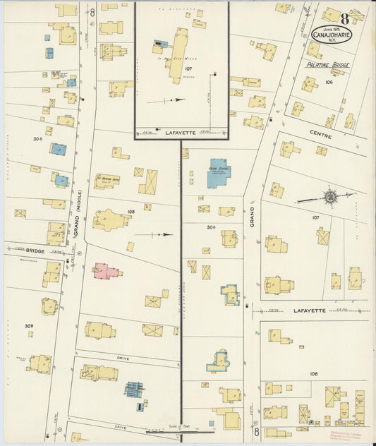 Sanborn Fire Insurance Map from Canajoharie, Montgomery County, New York (1915), Sheet #0008 - Historic Sanborn Fire Insurance Map Print, vintage old map wall art, antique decor, genealogy gift, New York New York map