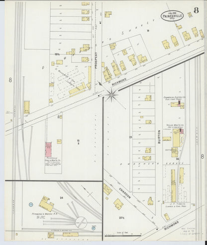 Sanborn Fire Insurance Map from Painesville, Lake County, Ohio (1898), Sheet #0008 - Historic Sanborn Fire Insurance Map Print, vintage old map wall art, antique decor, genealogy gift, Ohio Ohio map