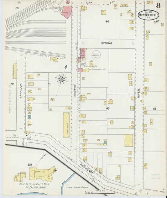 Sanborn Fire Insurance Map from New Rochelle, Westchester County, New York (1892), Sheet #0008 - Historic Sanborn Fire Insurance Map Print, vintage old map wall art, antique decor, genealogy gift, New York New York map