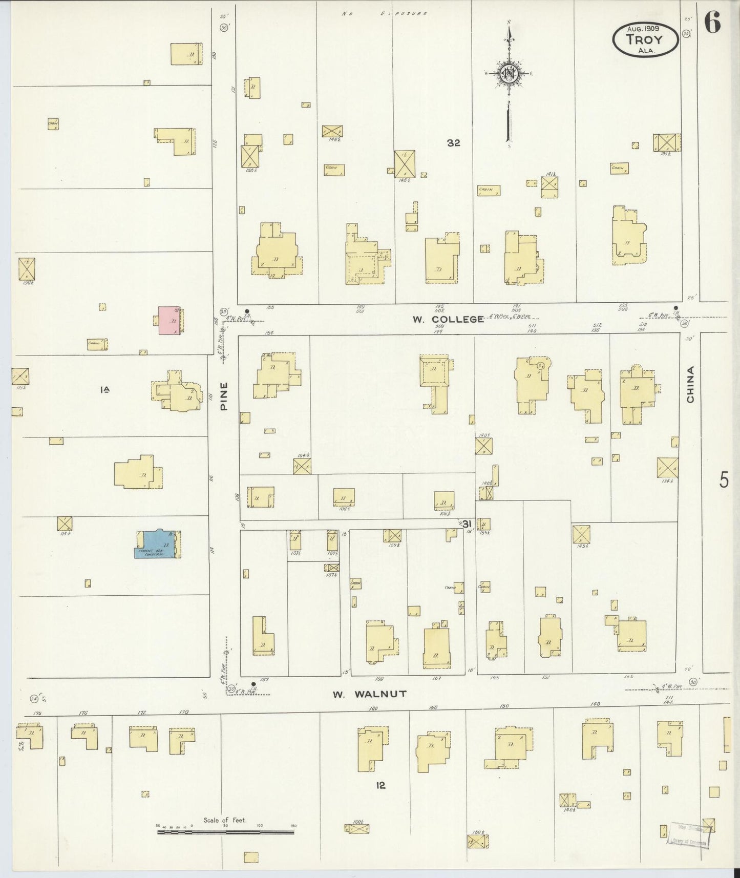 Sanborn Fire Insurance Map from Troy, Pike County, Alabama (1909), Sheet #0006 - Complete Map Set gallery image, historic Sanborn map, vintage wall art, Alabama Alabama