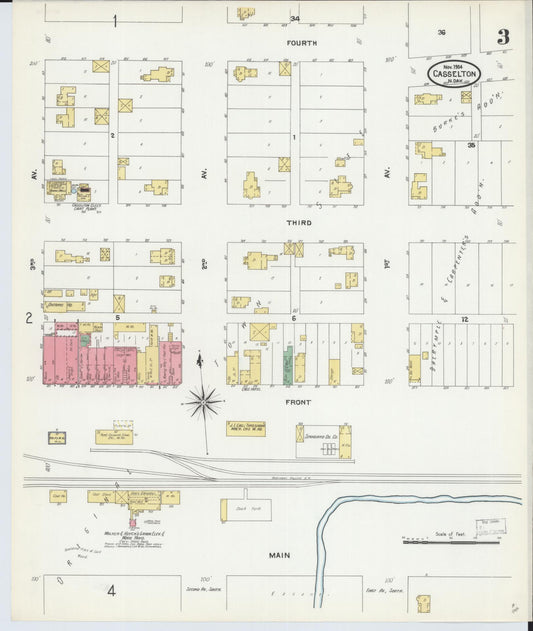 Sanborn Fire Insurance Map from Casselton, Cass County, North Dakota (1904), Sheet #0003 - Historic Sanborn Fire Insurance Map Print, vintage old map wall art, antique decor, genealogy gift, North Dakota North Dakota map