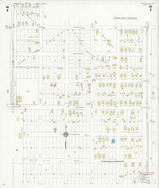 Sanborn Fire Insurance Map from Noblesville, Hamilton County, Indiana (1933), Sheet #0007 - Historic Sanborn Fire Insurance Map Print, vintage old map wall art, antique decor, genealogy gift, Indiana Indiana map