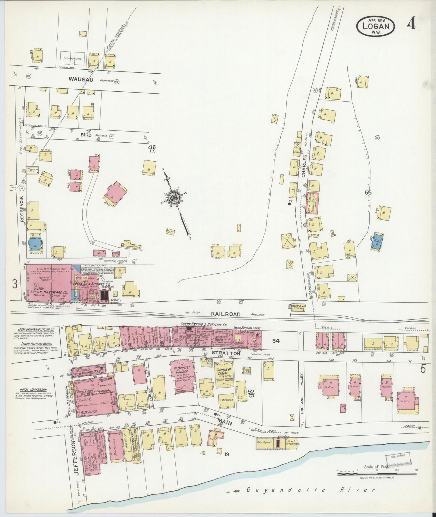 Sanborn Fire Insurance Map from Logan, Logan County, West Virginia (1918), Sheet #0004 - Historic Sanborn Fire Insurance Map Print, vintage old map wall art, antique decor, genealogy gift, West Virginia West Virginia map