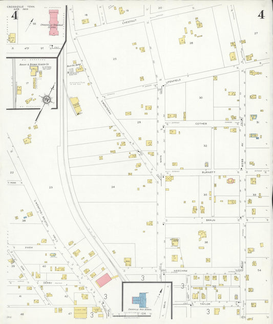 Sanborn Fire Insurance Map from Crossville, Cumberland County, Tennessee (1933), Sheet #0004 - Historic Sanborn Fire Insurance Map Print, vintage old map wall art, antique decor, genealogy gift, Tennessee Tennessee map