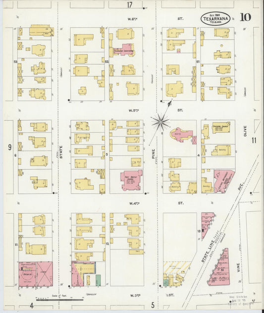 Sanborn Fire Insurance Map from Texarkana, Bowie County, Texas (1905), Sheet #0010 - Historic Sanborn Fire Insurance Map Print, vintage old map wall art, antique decor, genealogy gift, Texas Texas map