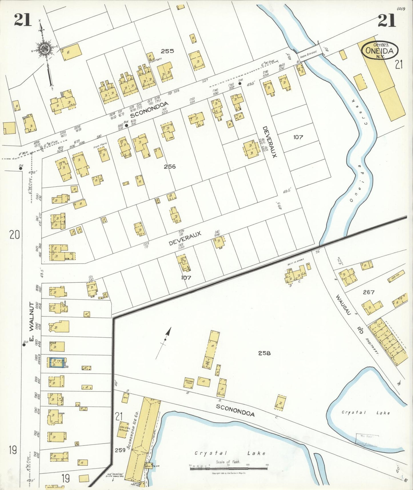 Sanborn Fire Insurance Map from Oneida, Madison County, New York (1923), Sheet #0021 - Historic Sanborn Fire Insurance Map Print, vintage old map wall art, antique decor, genealogy gift, New York New York map