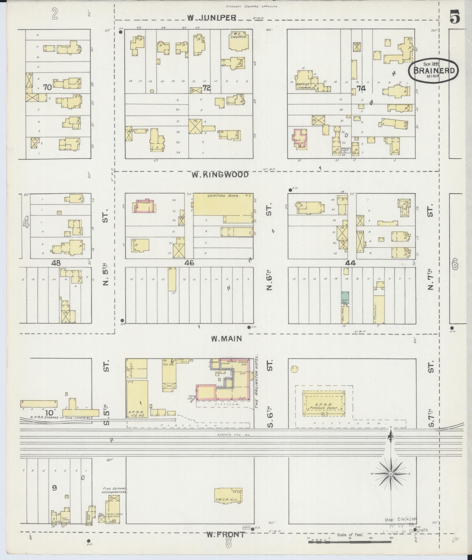 Sanborn Fire Insurance Map from Brainerd, Crow Wing County, Minnesota (1892), Sheet #0005 - Complete Map Set gallery image, historic Sanborn map, vintage wall art, Minnesota Minnesota