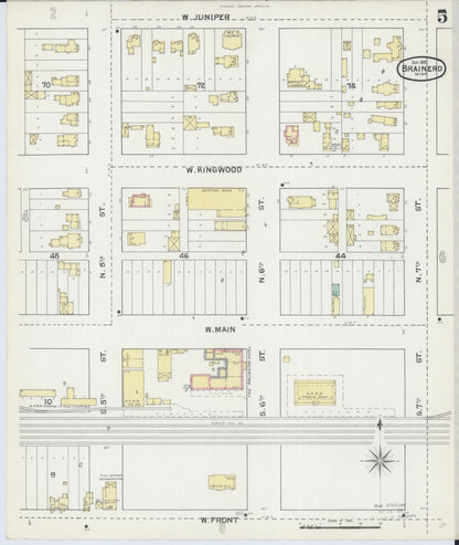 Sanborn Fire Insurance Map from Brainerd, Crow Wing County, Minnesota (1892), Sheet #0005 - Complete Map Set gallery image, historic Sanborn map, vintage wall art, Minnesota Minnesota