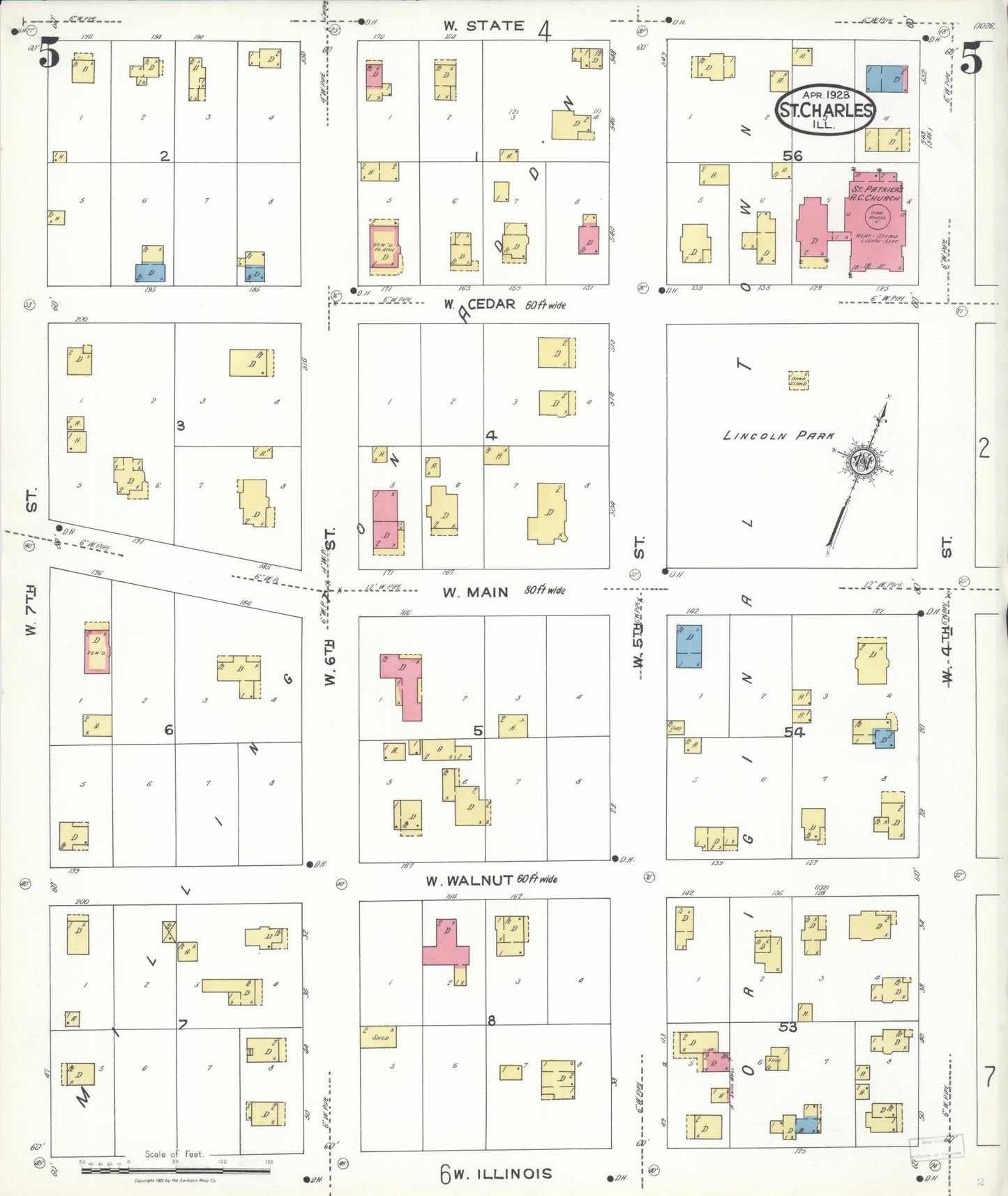 Sanborn Fire Insurance Map from Saint Charles, Kane County, Illinois (1923), Sheet #0005 - Complete Map Set gallery image, historic Sanborn map, vintage wall art, Illinois Illinois