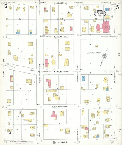 Sanborn Fire Insurance Map from Saint Charles, Kane County, Illinois (1923), Sheet #0005 - Complete Map Set gallery image, historic Sanborn map, vintage wall art, Illinois Illinois