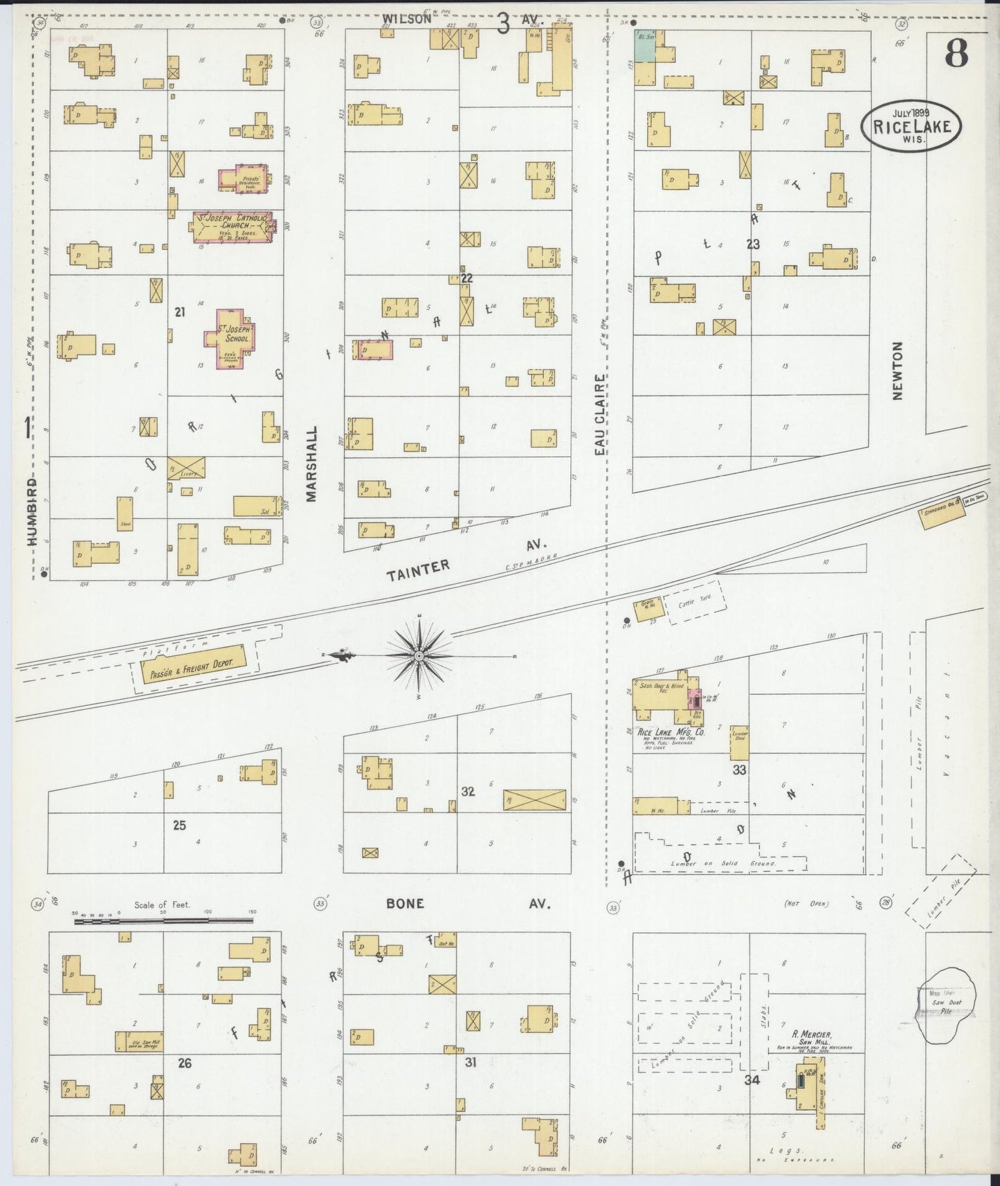 Sanborn Fire Insurance Map from Rice Lake, Barron County, Wisconsin (1899), Sheet #0008 - Complete Map Set gallery image, historic Sanborn map, vintage wall art, Wisconsin Wisconsin