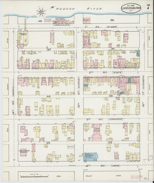 Sanborn Fire Insurance Map from Lansingburg, Rensselaer County, New York (1886), Sheet #0007 - Historic Sanborn Fire Insurance Map Print, vintage old map wall art, antique decor, genealogy gift, New York New York map