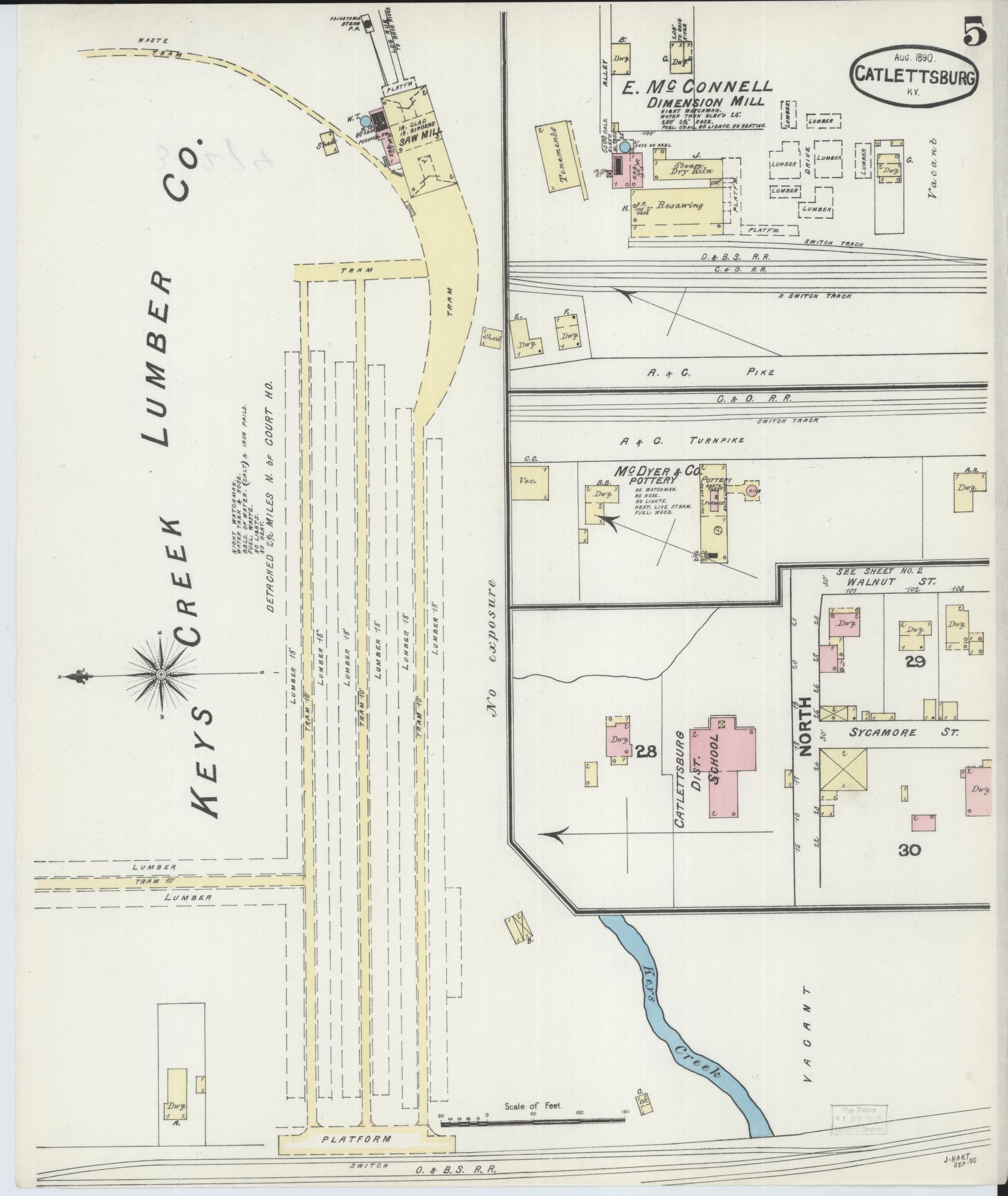 Sanborn Fire Insurance Map from Catlettsburg, Boyd County, Kentucky (1890), Sheet #0005 - Complete Map Set gallery image, historic Sanborn map, vintage wall art, Kentucky Kentucky