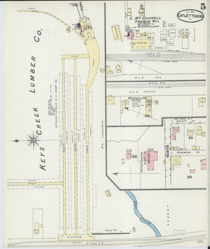 Sanborn Fire Insurance Map from Catlettsburg, Boyd County, Kentucky (1890), Sheet #0005 - Complete Map Set gallery image, historic Sanborn map, vintage wall art, Kentucky Kentucky