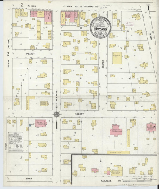 Sanborn Fire Insurance Map from Wakeman, Huron County, Ohio (1911), Sheet #0001 - Historic Sanborn Fire Insurance Map Print, vintage old map wall art, antique decor, genealogy gift, Ohio Ohio map