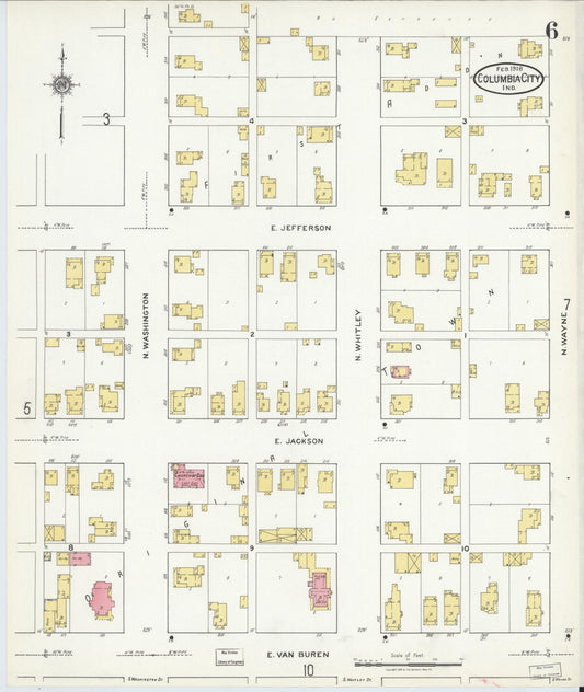 Sanborn Fire Insurance Map from Columbia City, Whitley County, Indiana (1918), Sheet #0006 - Historic Sanborn Fire Insurance Map Print, vintage old map wall art, antique decor, genealogy gift, Indiana Indiana map