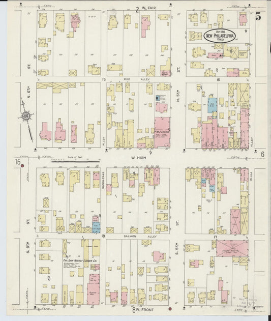 Sanborn Fire Insurance Map from New Philadelphia, Tuscarawas County, Ohio (1914), Sheet #0005 - Historic Sanborn Fire Insurance Map Print, vintage old map wall art, antique decor, genealogy gift, Ohio Ohio map