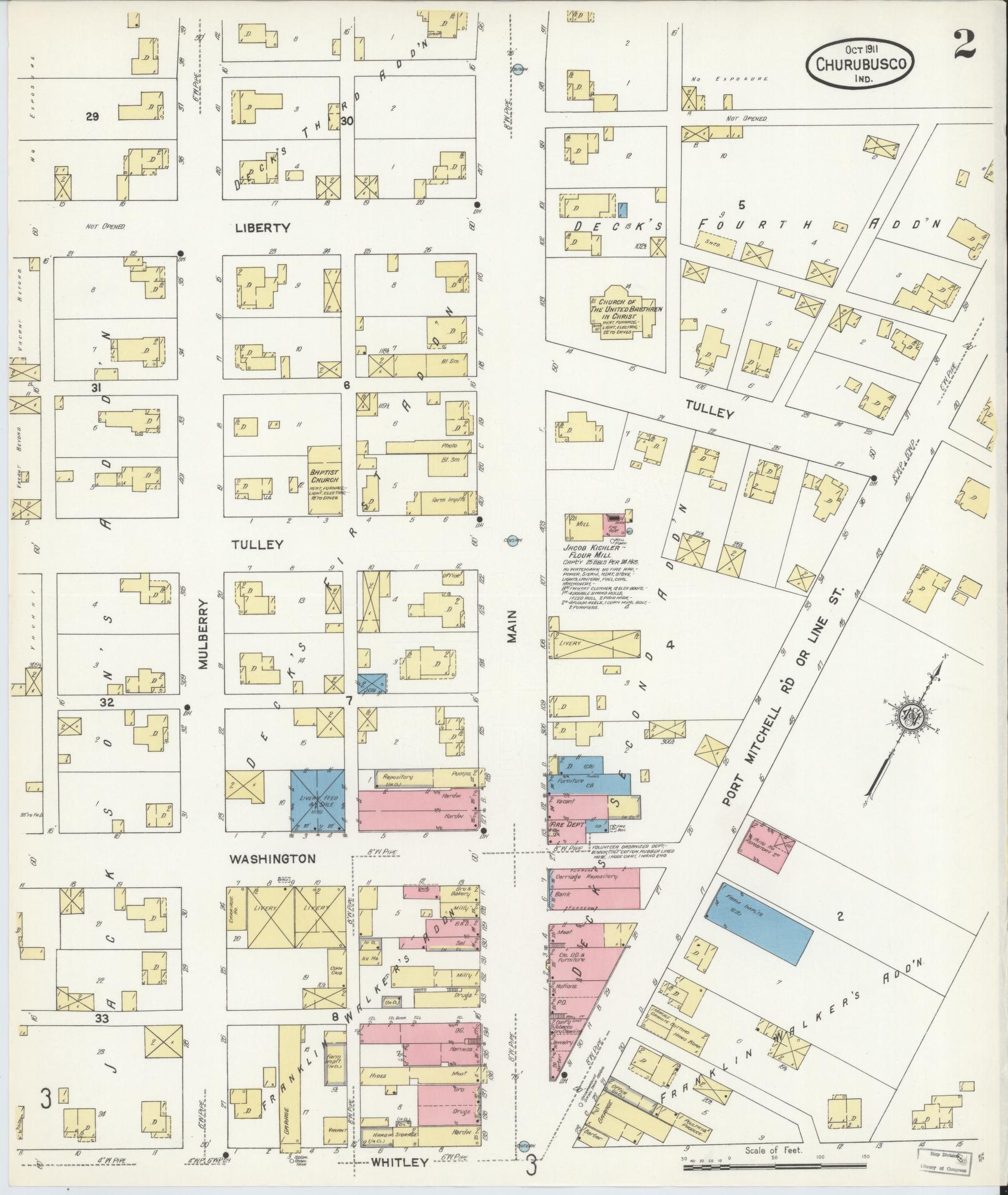 Sanborn Fire Insurance Map from Churubusco, Whitley County, Indiana (1911), Sheet #0002 - Complete Map Set gallery image, historic Sanborn map, vintage wall art, Indiana Indiana