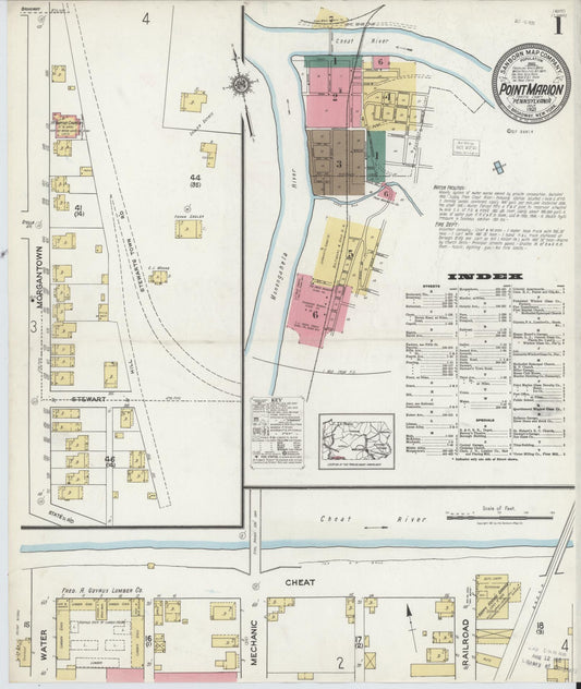 Sanborn Fire Insurance Map from Point Marion, Fayette County, Pennsylvania (1921), Sheet #0001 - Historic Sanborn Fire Insurance Map Print, vintage old map wall art, antique decor, genealogy gift, Pennsylvania Pennsylvania map
