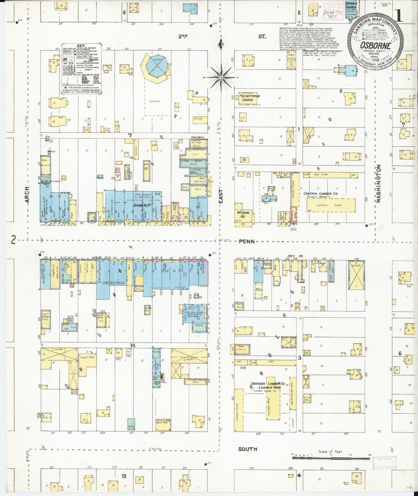 Sanborn Fire Insurance Map from Osborne, Osborne County, Kansas (1905), Sheet #0001 - Complete Map Set gallery image, historic Sanborn map, vintage wall art, Kansas Kansas