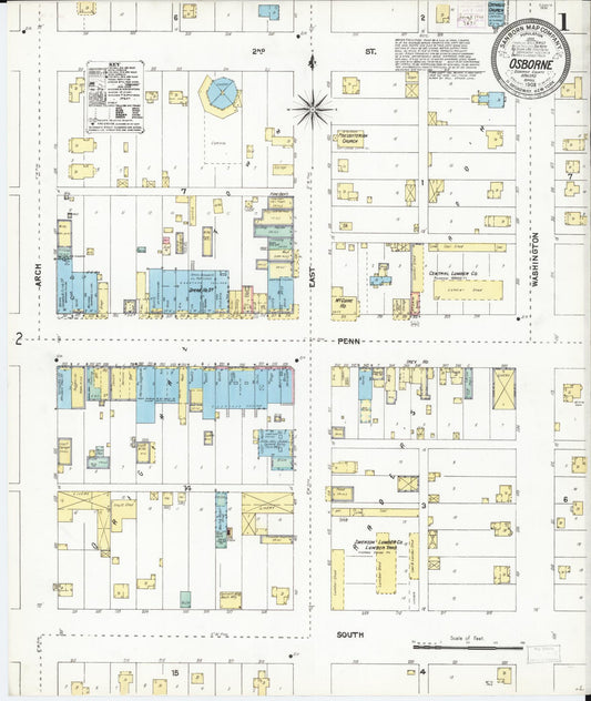 Sanborn Fire Insurance Map from Osborne, Osborne County, Kansas (1905), Sheet #0001 - Complete Map Set gallery image, historic Sanborn map, vintage wall art, Kansas Kansas