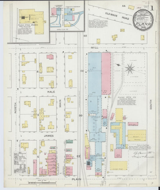 Sanborn Fire Insurance Map from Plano, Kendall County, Illinois (1893), Sheet #0001 - Historic Sanborn Fire Insurance Map Print, vintage old map wall art, antique decor, genealogy gift, Illinois Illinois map