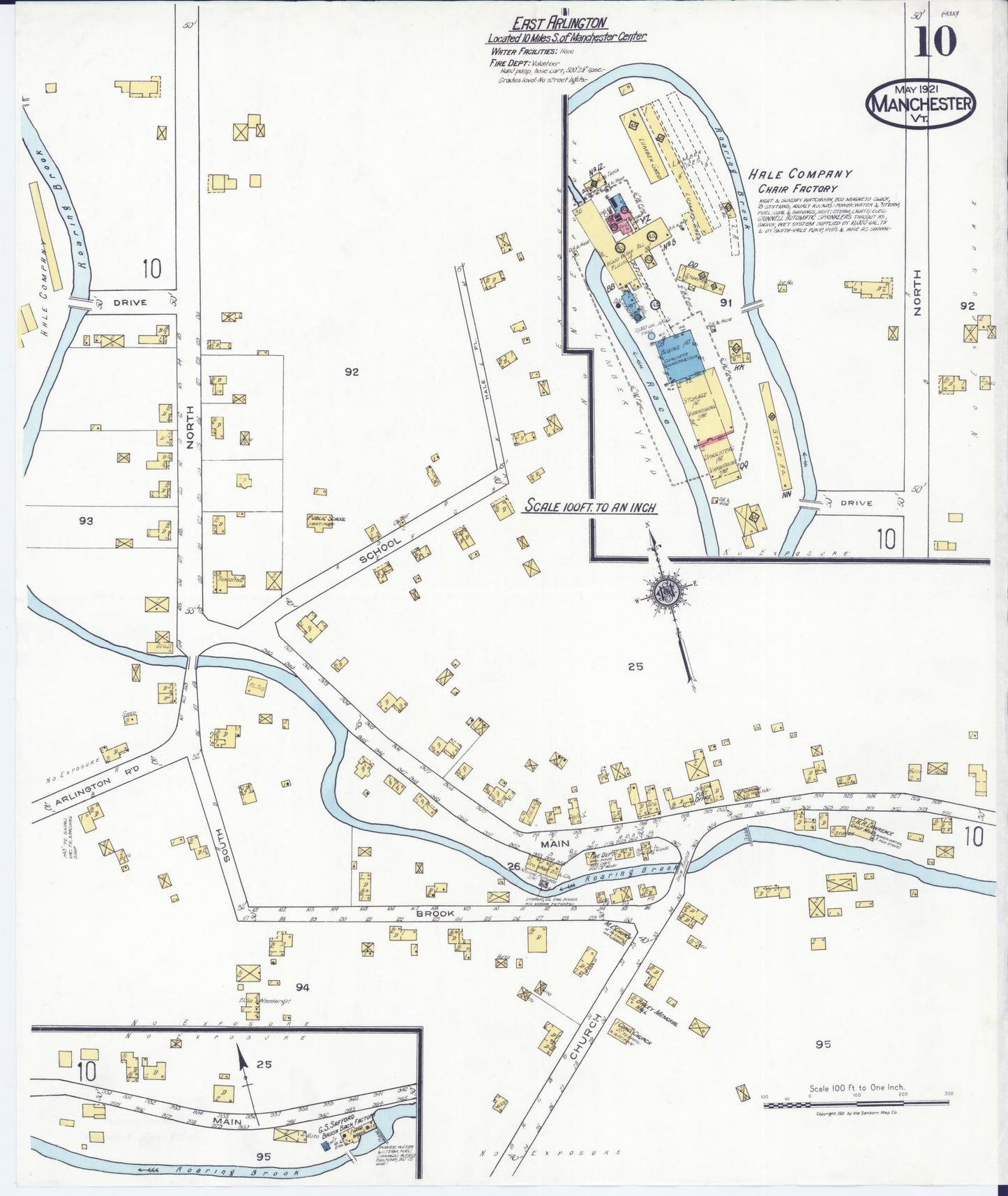Sanborn Fire Insurance Map from Manchester, Bennington County, Vermont (1921), Sheet #0010 - Complete Map Set gallery image, historic Sanborn map, vintage wall art, Vermont Vermont