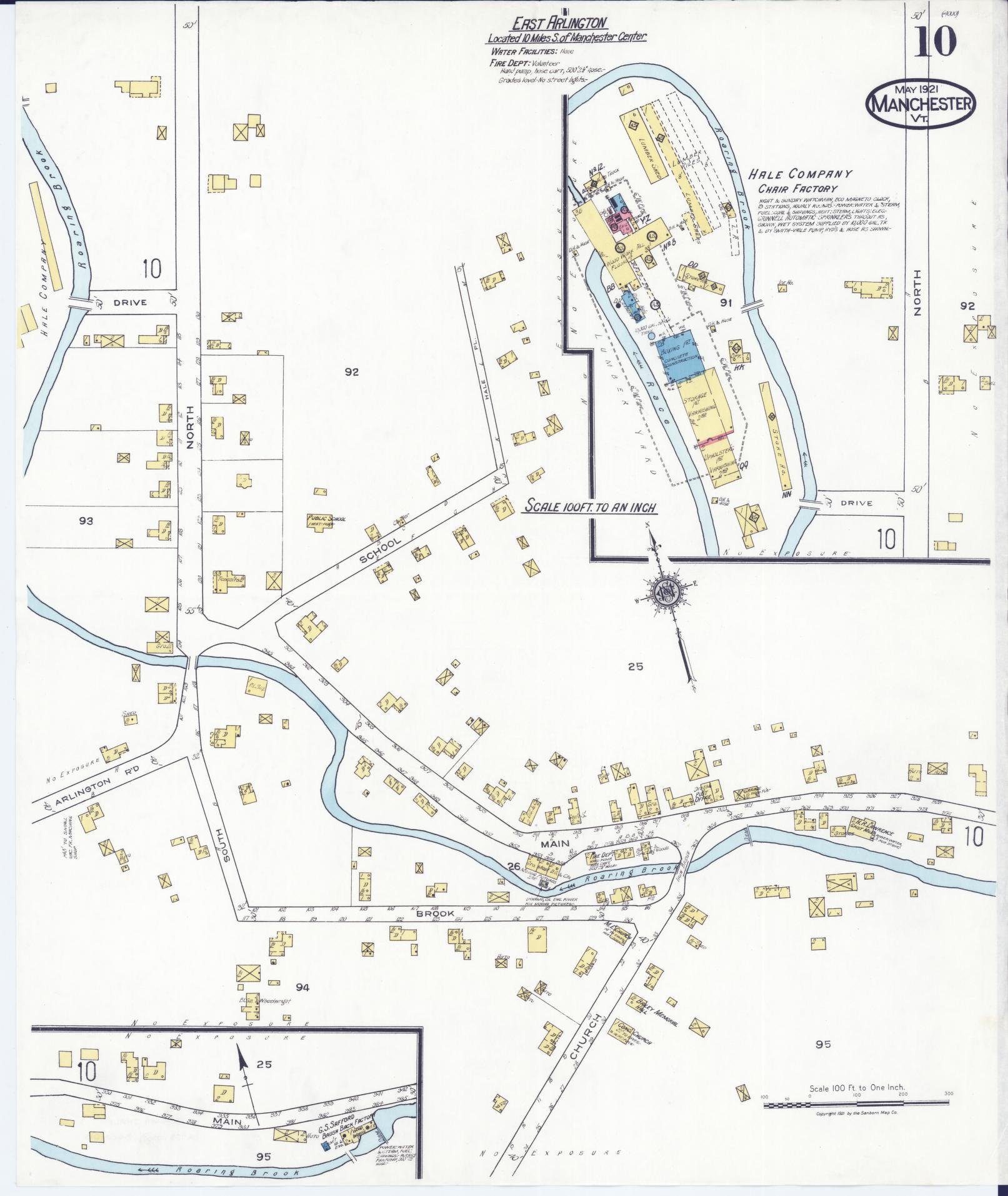 Sanborn Fire Insurance Map from Manchester, Bennington County, Vermont (1921), Sheet #0010 - Complete Map Set gallery image, historic Sanborn map, vintage wall art, Vermont Vermont