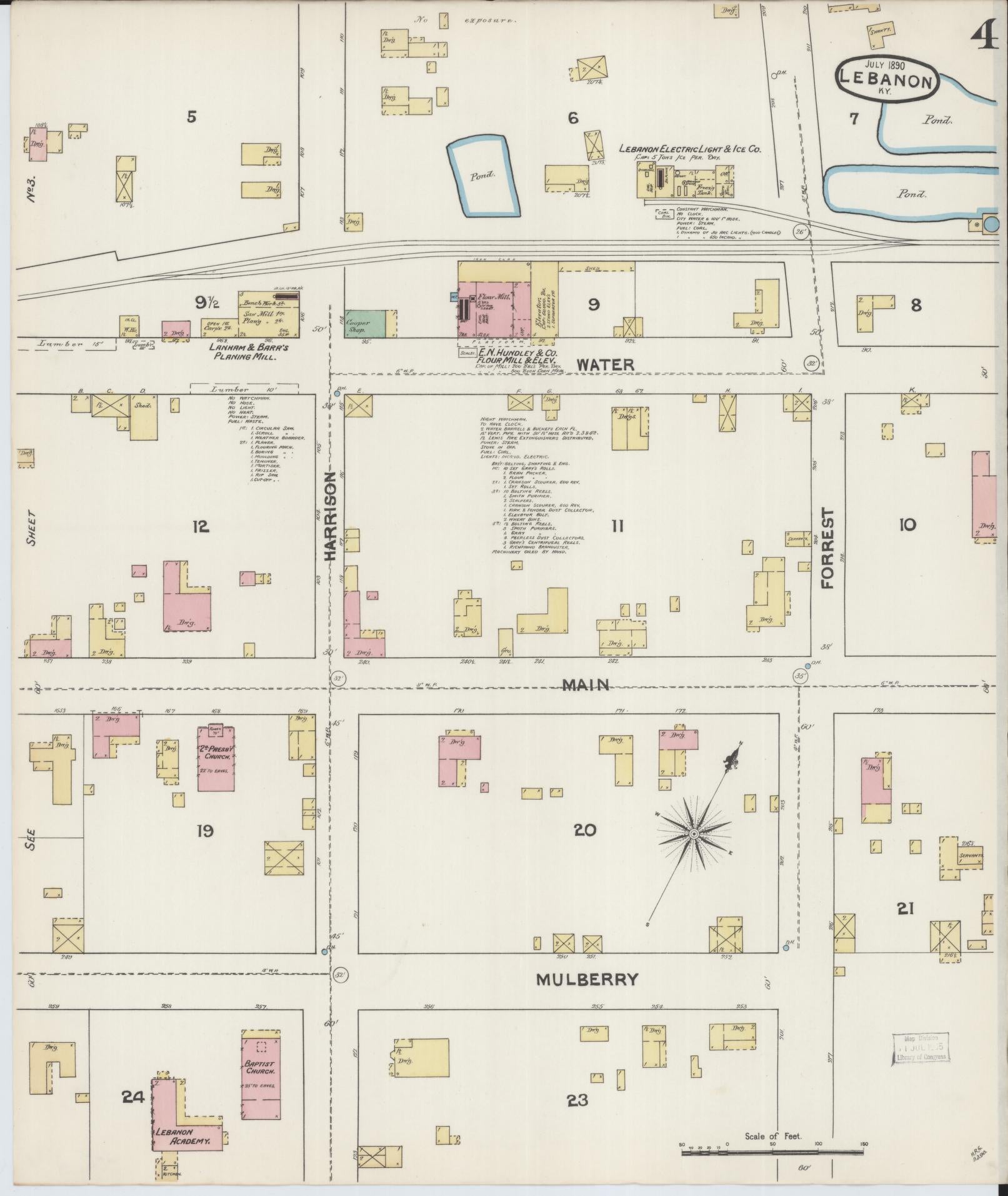 Sanborn Fire Insurance Map from Lebanon, Marion County, Kentucky (1890), Sheet #0004 - Historic Sanborn Fire Insurance Map Print, vintage old map wall art, antique decor, genealogy gift, Kentucky Kentucky map