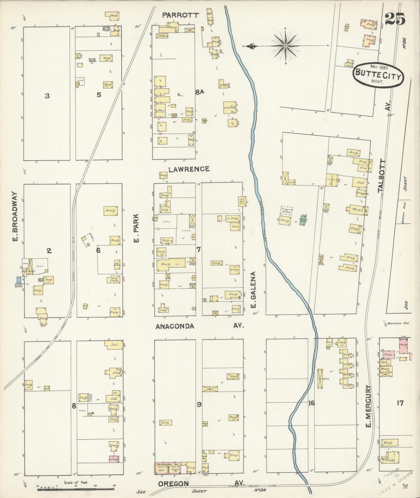 Sanborn Fire Insurance Map from Butte, Silver Bow County, Montana (1890), Sheet #0025 - Complete Map Set gallery image, historic Sanborn map, vintage wall art, Montana Montana