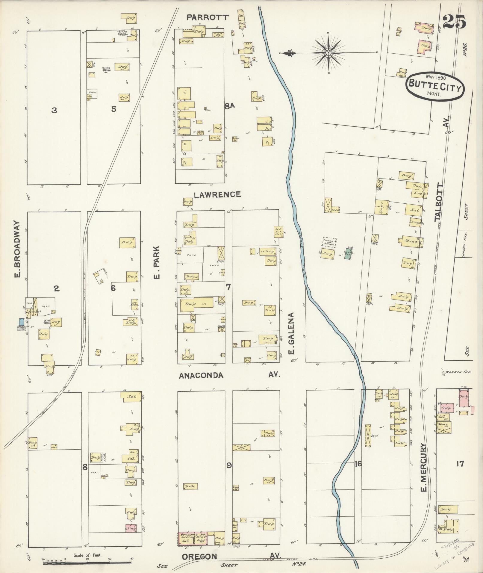 Sanborn Fire Insurance Map from Butte, Silver Bow County, Montana (1890), Sheet #0025 - Complete Map Set gallery image, historic Sanborn map, vintage wall art, Montana Montana