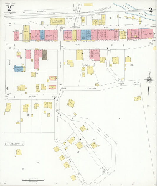Sanborn Fire Insurance Map from Sylva, Jackson County, North Carolina (1933), Sheet #0002 - Historic Sanborn Fire Insurance Map Print, vintage old map wall art, antique decor, genealogy gift, North Carolina North Carolina map