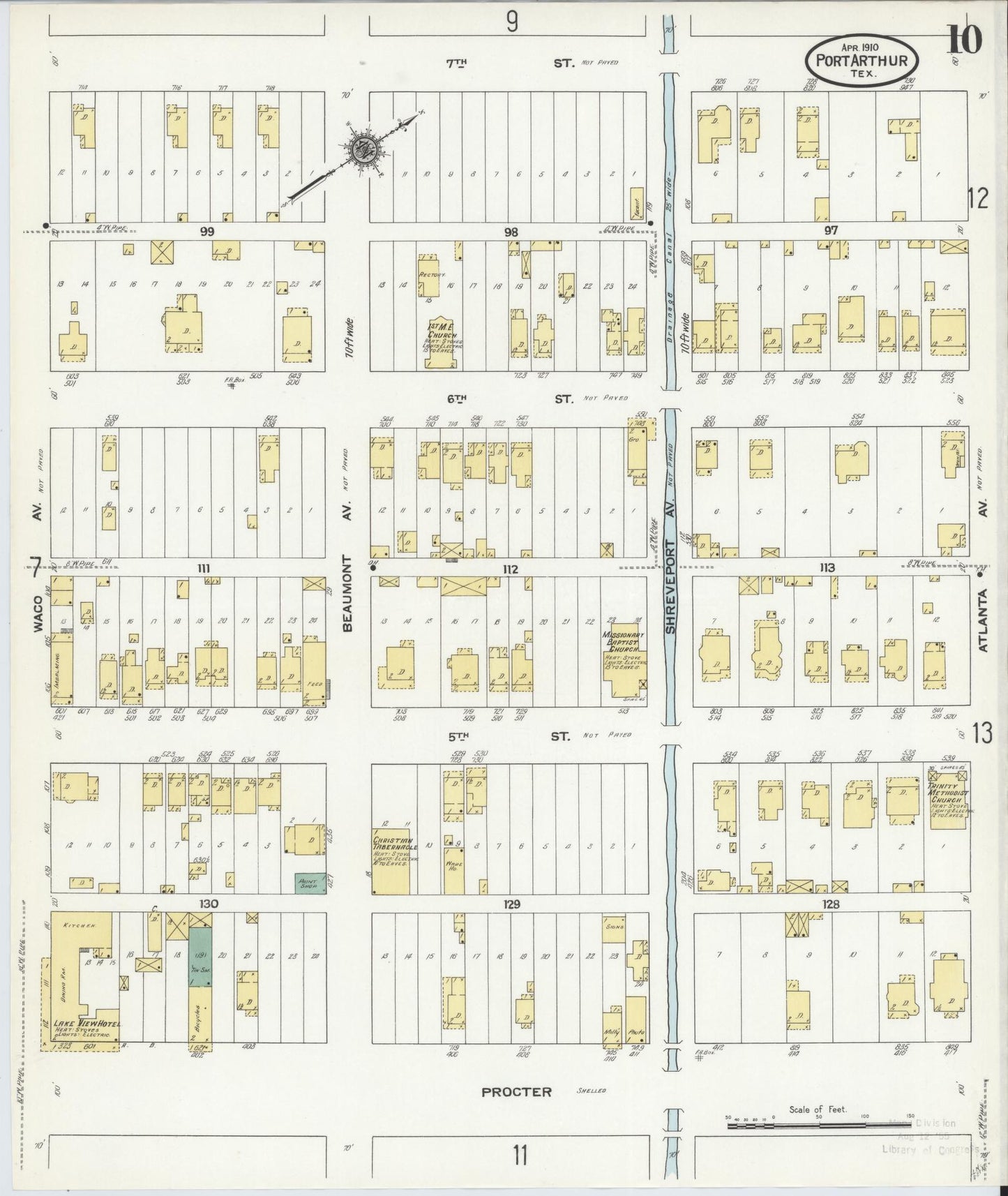 Sanborn Fire Insurance Map from Port Arthur, Jefferson County, Texas (1910), Sheet #0010 - Historic Sanborn Fire Insurance Map Print, vintage old map wall art, antique decor, genealogy gift, Texas Texas map