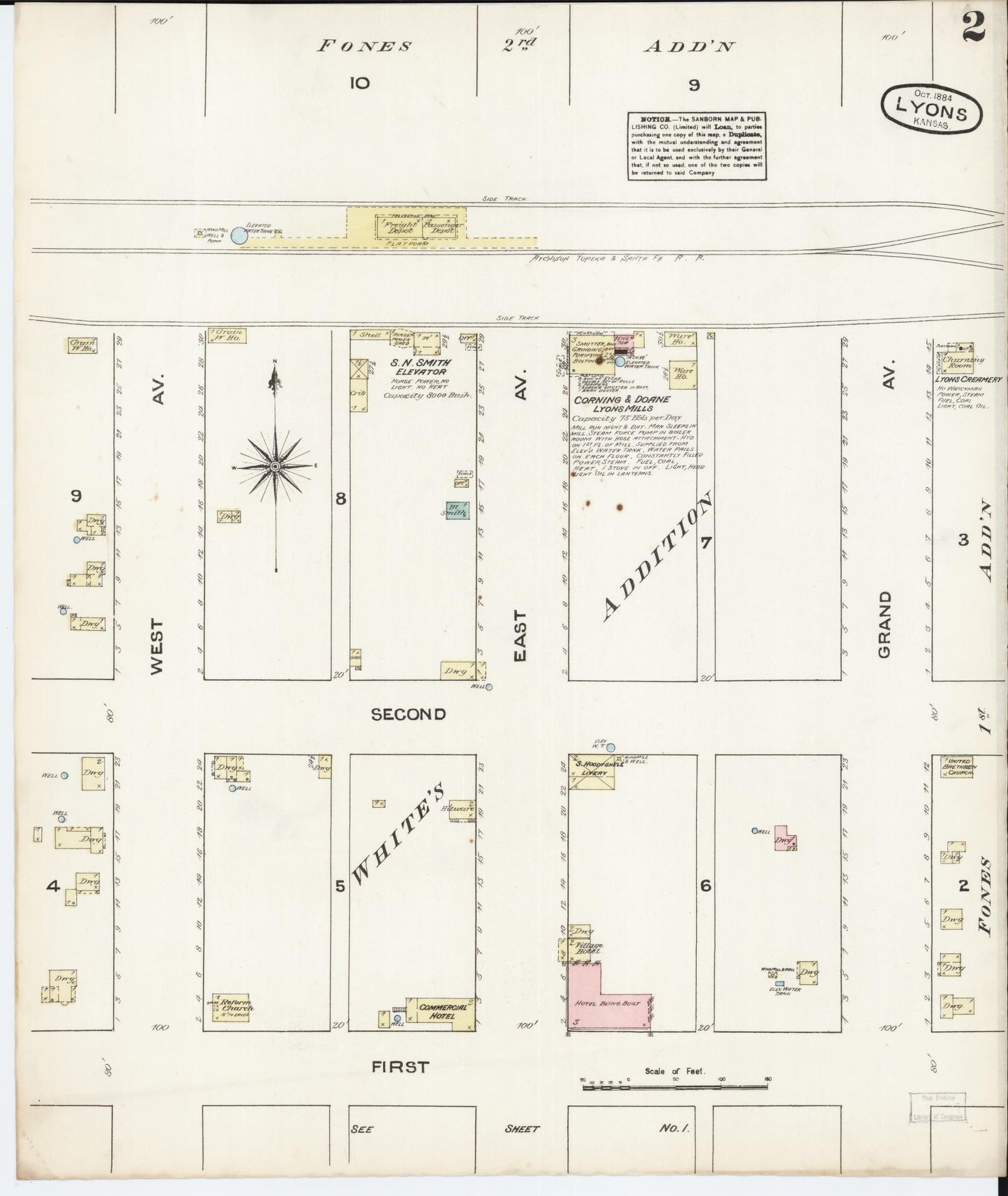 Sanborn Fire Insurance Map from Lyons, Rice County, Kansas (1884), Sheet #0002 - Complete Map Set gallery image, historic Sanborn map, vintage wall art, Kansas Kansas