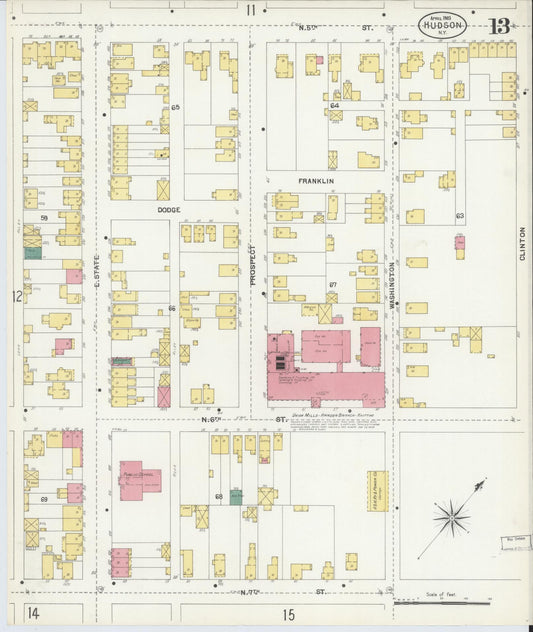 Sanborn Fire Insurance Map from Hudson, Columbia County, New York (1903), Sheet #0013 - Historic Sanborn Fire Insurance Map Print, vintage old map wall art, antique decor, genealogy gift, New York New York map