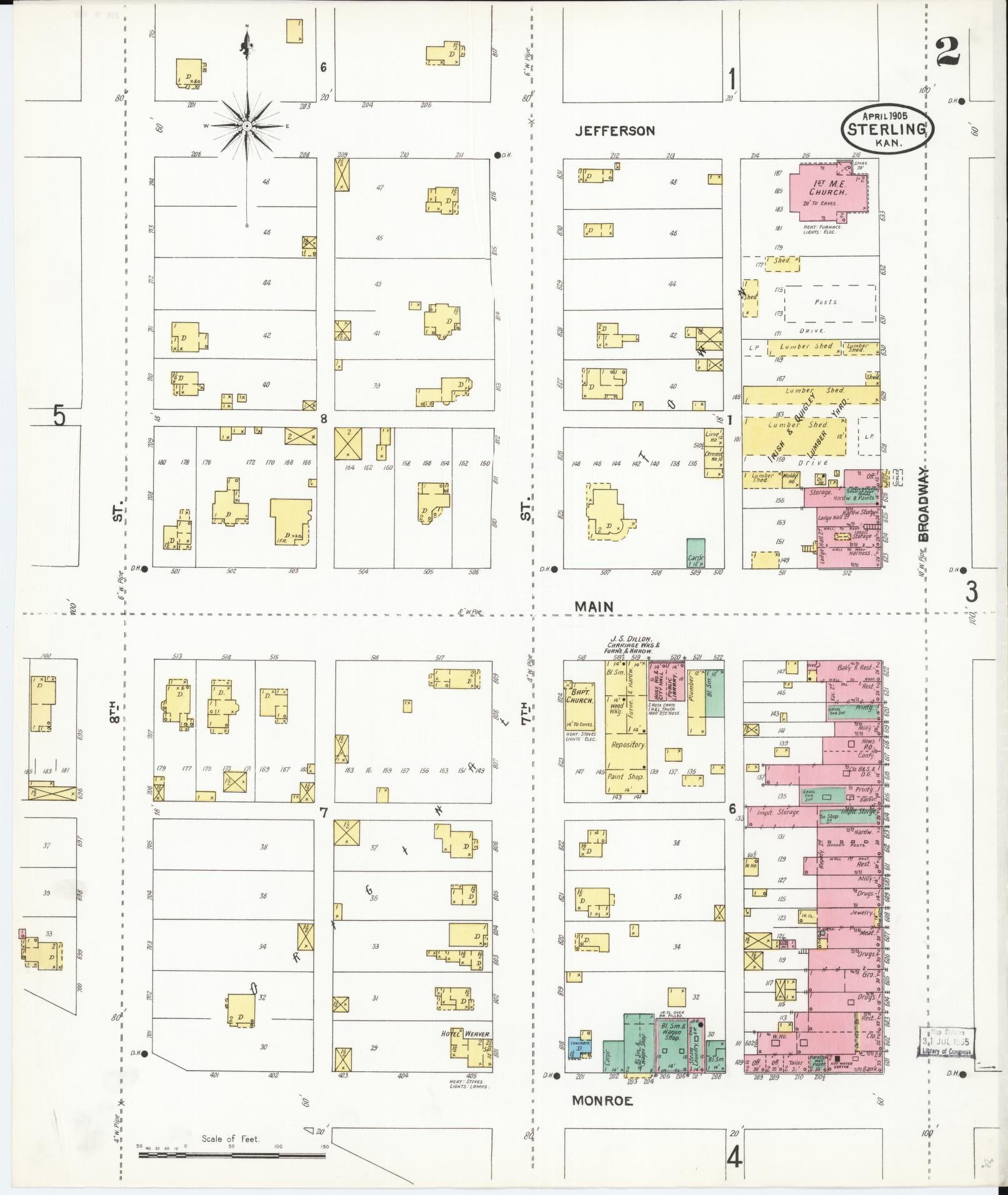 Sanborn Fire Insurance Map from Sterling, Rice County, Kansas (1905), Sheet #0002 - Complete Map Set gallery image, historic Sanborn map, vintage wall art, Kansas Kansas