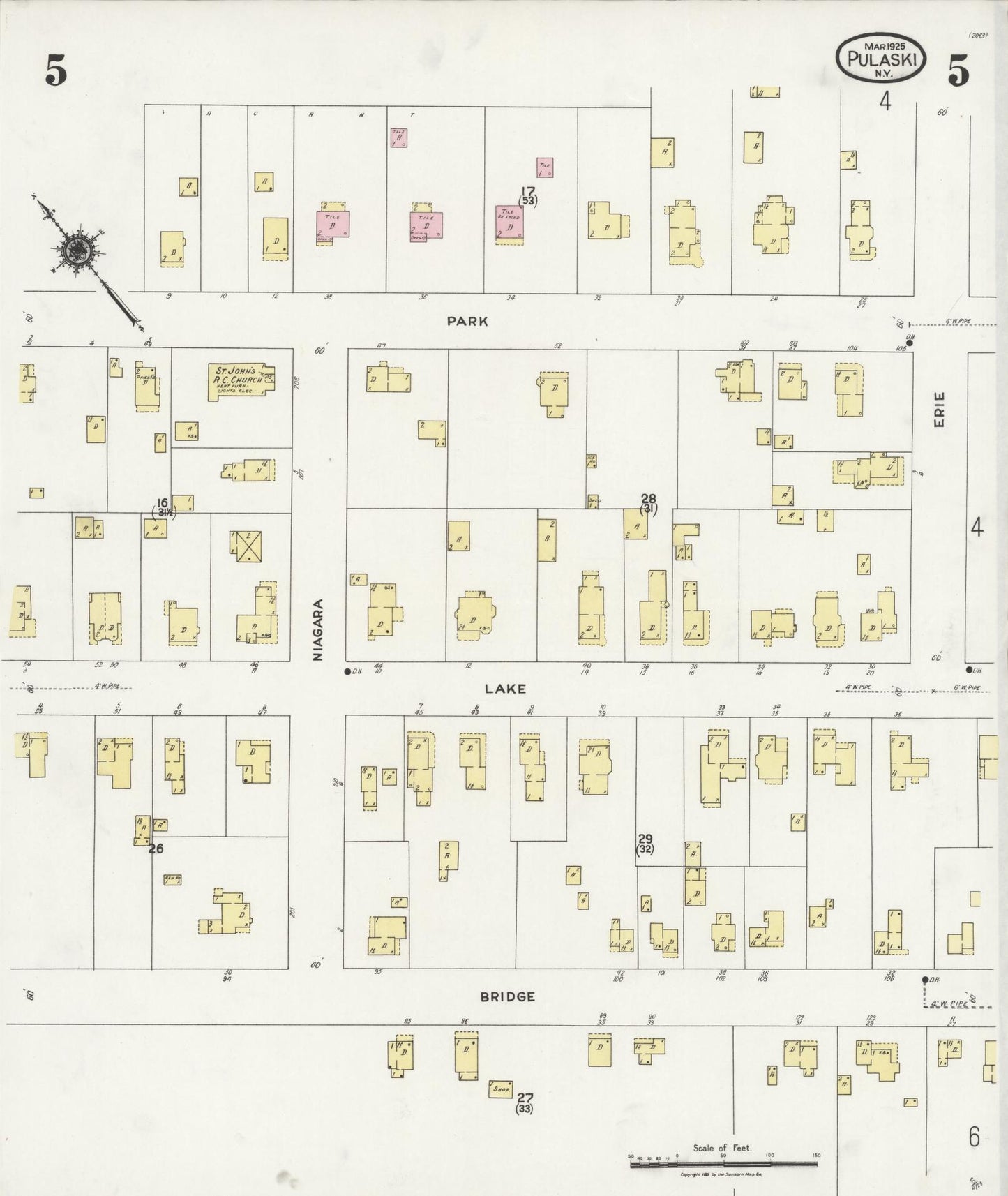 Sanborn Fire Insurance Map from Pulaski, Oswego County, New York (1925), Sheet #0005 - Complete Map Set gallery image, historic Sanborn map, vintage wall art, New York New York